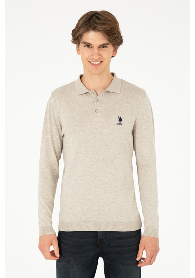 U.S. Polo Assn.  Erkek Slim Fit Polo Yaka Taş Melanj Basic Kazak 50292434-VR225