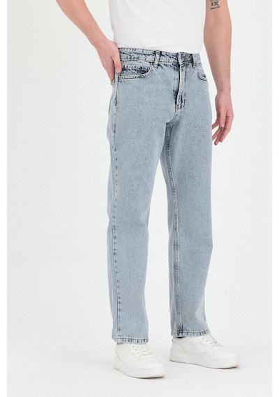 Polo State Erkek Baggy Fit Kot Pantolon Kar Yıkama Açık Gri Melanj
