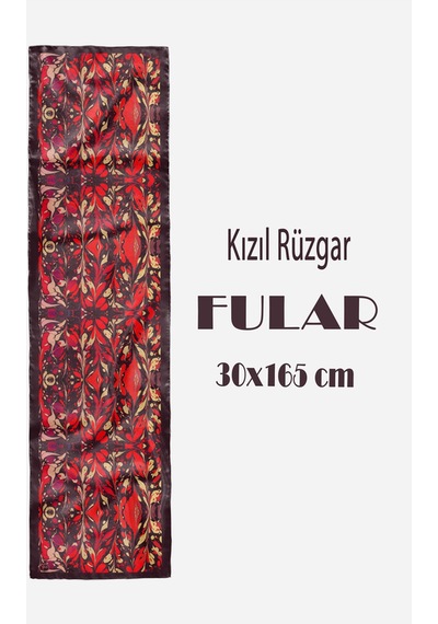 Rüzgar Kızıl Desen Şık & Zarif Kadın Aksesuarı Saten Fular 30x165cm Bordo