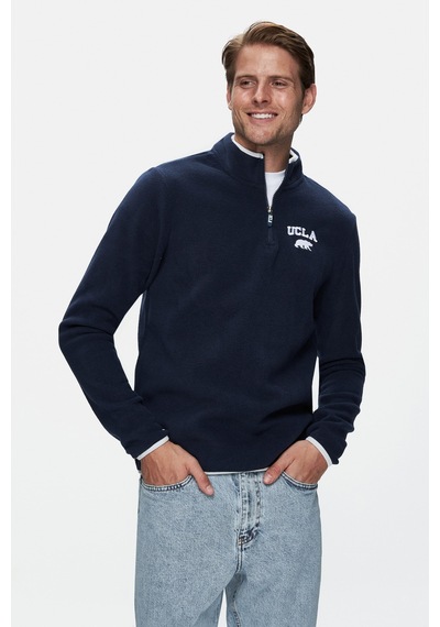 Ucla Cornıng Koyu Lacivert Yarım Fermuarlı Nakışlı Polar Standard Fit Erkek Sweatshirt Koyu Lacivert