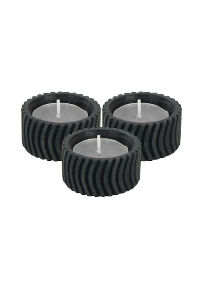 Eskitme Mumluk Şamdan 3 Adet Tealight Uyumlu Üçlü Tekerlek Model - Siyah