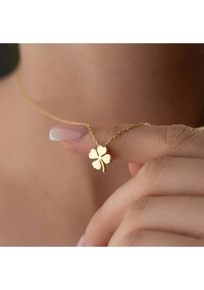 925 Ayar Gümüş Altın Kaplama Minimal Yonca Kolye Gold