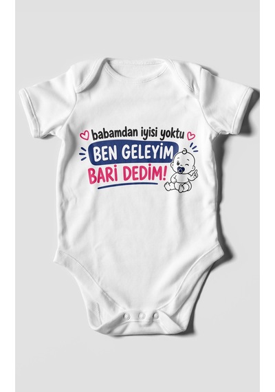 Morivokids Babaya Özel Kısa Kollu Bebek Body %100 Pamuk Zbn163-kk Beyaz