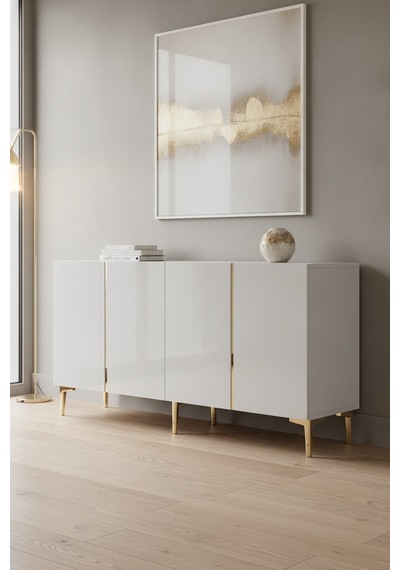 Ka1524bg Poli Konsol Ve Tv Sehpası Beyaz-gold 150cm Beyaz - Altın