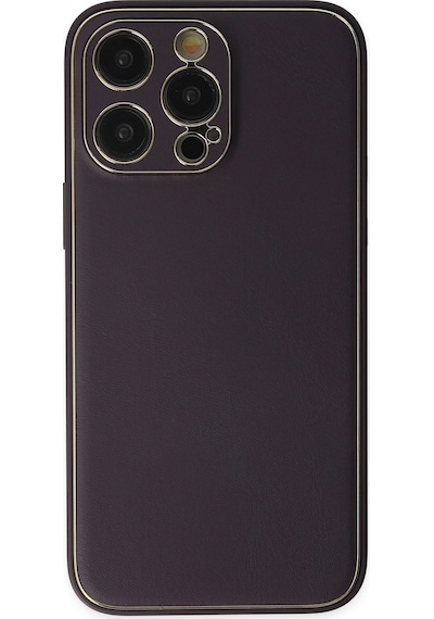 Newface Apple iPhone Uyumlu 13 Pro Max Kılıf Coco Deri Silikon Kapak - Semeglbl - 30 Derin Mor