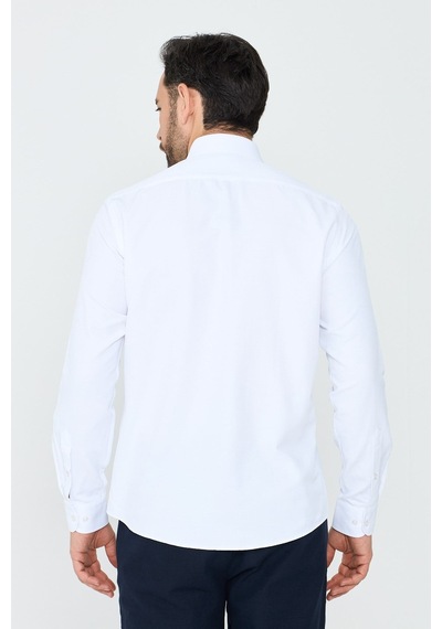 White Stone Beyaz Dokulu Dynamic Fit Erkek Uzun Kollu Gömlek Beyaz-01