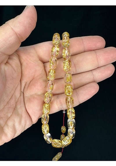 Altın Varaklı Uçak Camı Tesbih Kapsül Kesim 12mmx8mm Şeffaf Renkli T-744