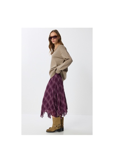 Asur Boutique Asur Butik Kadın Asimetrik Kesim Şifon Astarlı Etek Mor