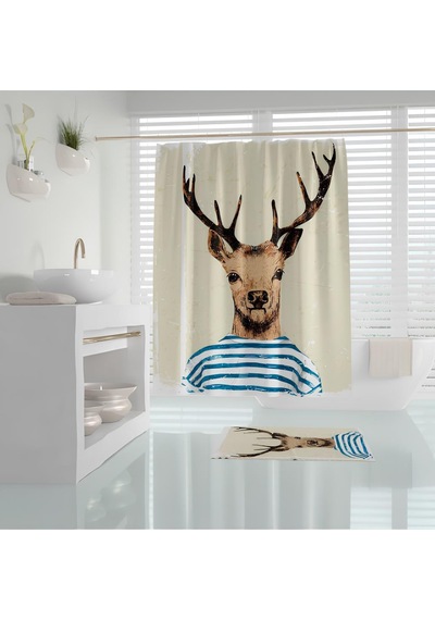 Banyo Paspas Ve Tek Kanat Duş Perdesi 1x180x200 Set Banyo Halısı Deer Karışık