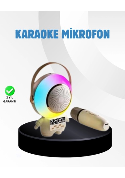 Mey İthalat Renkli Işıklı Astronot Mini Bluetooth Speaker Ve Karaoke Mikrofon