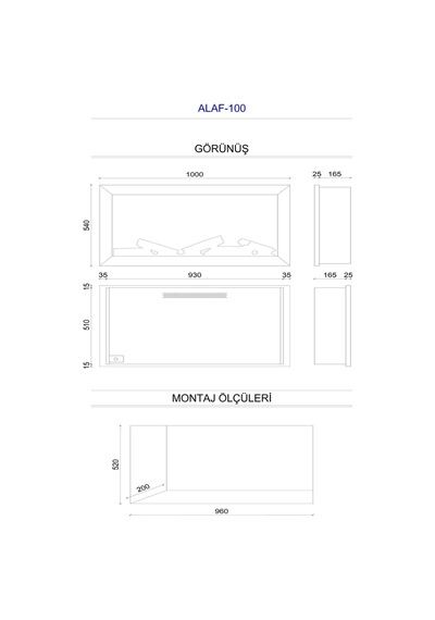 Alaf 100- Isıtmalı Elektrikli Şömine Sınırsız Renkli Metal Çerçeveli