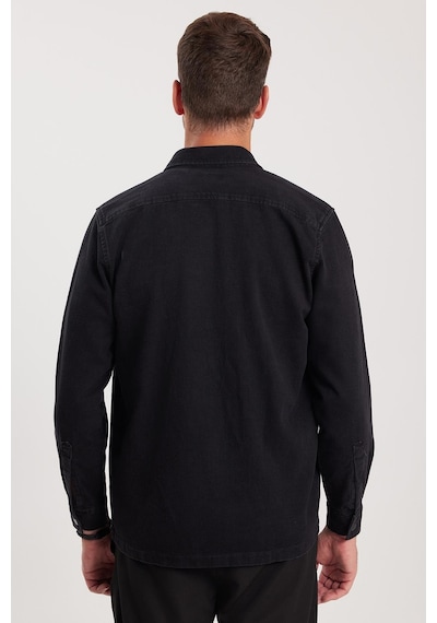 Tudors Regular Fit Rahat Kesim Cepli Denim Düğmeli Yaka Siyah Kot Gömlek-34849 Siyah