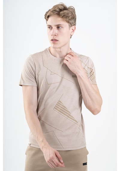 Maraton Sportswear Regular Erkek Bisiklet Yaka Kısa Kol Basic Açık Vizon T-Shirt 21580-Açık Vizon