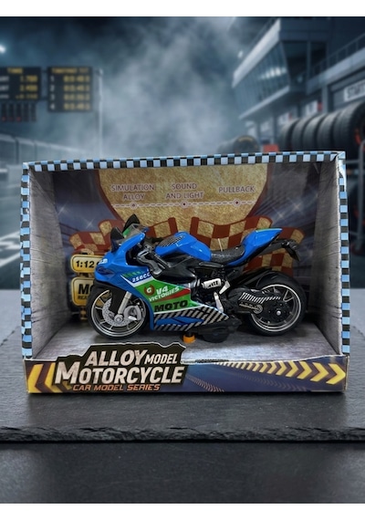1:12 Ölçek Alloy Model Metal Motorsiklet Sesli Ve Işıklı Yarış Canavarı Oyuncak Motor Mavi