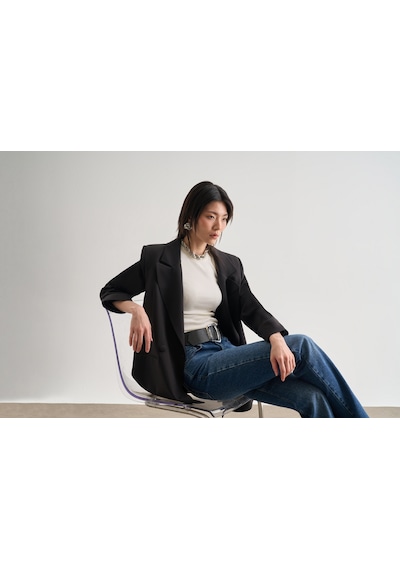 Mizalle Oversize Çift Yırtmaçlı Siyah Blazer Ceket Siyah