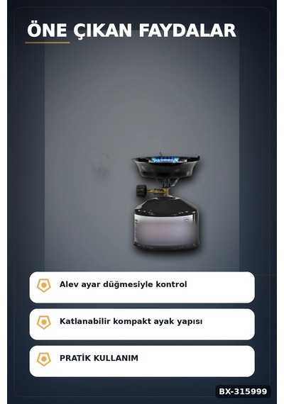 Kamp Ocağı Seti Çakmak Gazı Uyumlu 12 Cm Metal Gövde Ayarlanabilir Alev Bx-315999 Diğer