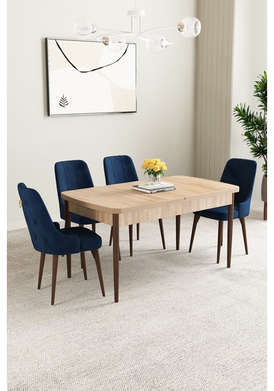 Mabel Meşe Desen 80x132 Mdf Açılabilir Mutfak Masası Takımı 4 Adet Sandalye Lacivert Mabel Meşe Desen 80x132 Mdf Açılabilir Mutfak Masası Takımı 4 Adet Sandalye Lacivert