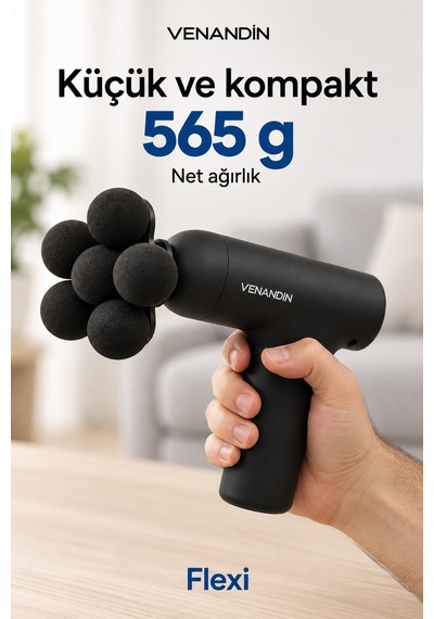 Md-9901 Flexi Darbeli Masaj Tabancası 60w, 6 Kademeli, 5 Başlıklı - Siyah