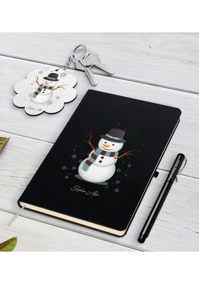 Kişiye Özel Kardan Adam Siyah Defter Kalem ve Anahtarlık S N11.3646 Siyah