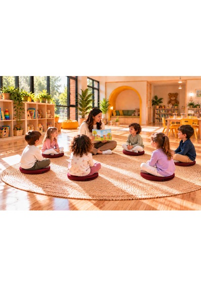 Kreş Anaokulu Yuvarlak Oyun Minderi Aktivite Minderi 40x40x5 Cm - Sandalye Minderi - Bahçe Dekor Minderi Yuvarlak Minder Bordo