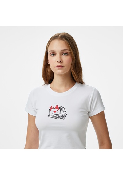 Converse Classic Kadın Slim Fit Baskılı Beyaz T-shirt