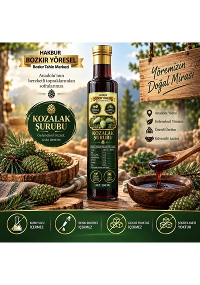 Bozkır Tahin Merkezi Geleneksel Katkısız Kozalak Şurubu Şeker İlavesiz & Koruyucu İçermez 500 ML
