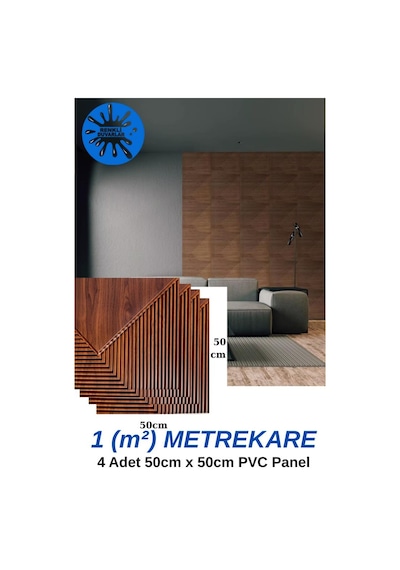 1m² 50cmx50cm 4 Adet Kahverengi 3d Abs Pvc Çizgili Desenli Dayanıklı Duvar Paneli Silinebilir