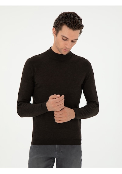 Cacharel Koyu Yeşil Slim Fit Kaşmir İpek Karışımlı Çeyrek Balıkçı Yaka Triko Kazak Yesıl