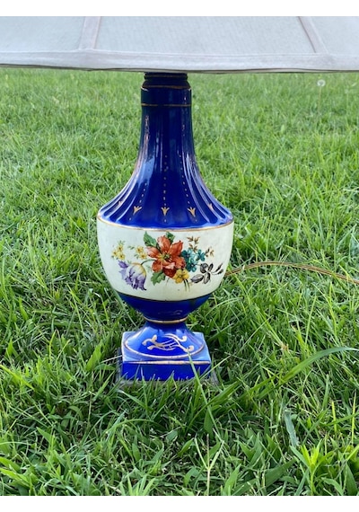 Çiçek Motifli Porselen Abajur 57 CM