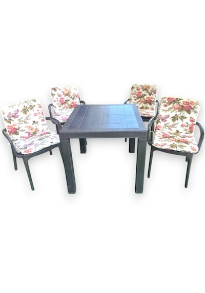 Sandalye Minderi Fermuarlı Lastikli 4'lü İngiliz Gülü Desen 4 Cm Sünger Alt 42x42 Sırt 42x42 Çok Renkli