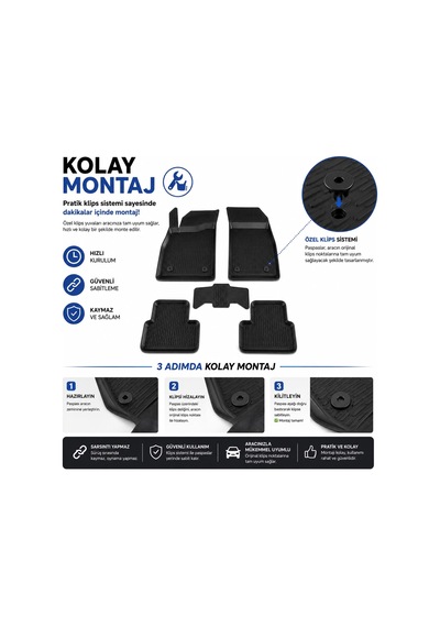 Zeron Opel Astra J 2009-2015 3d Havuzlu Paspas Seti Su Geçirmez Kaymaz Siyah 5 Parça
