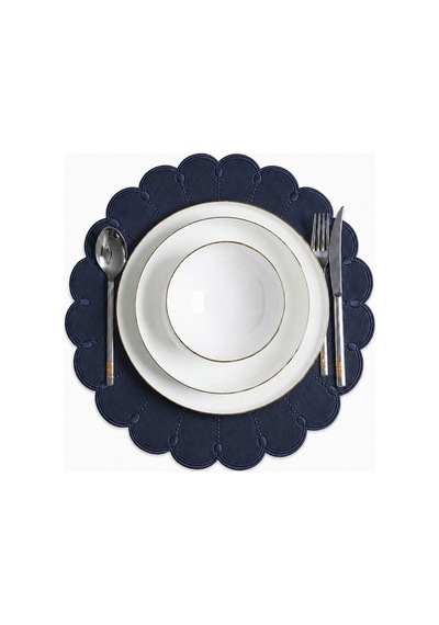 Nakışlı Deri Amerikan Servis 2'li Set Çift Taraflı Yuvarlak Supla 40x40 Cm Almada Lacivert