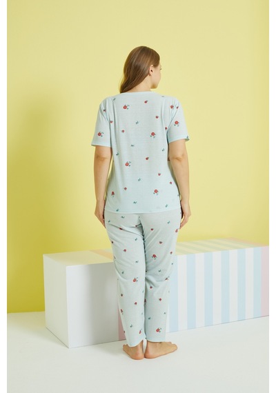 Siyah İnci Curve Büyük Beden Battal Boy Örme Pijama Takımı 24103626 Çok Renkli