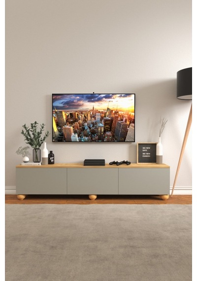 B3 Concept Nort Serisi Koyu Gri & Safir Meşe 3 Kapaklı Tv Ünitesi