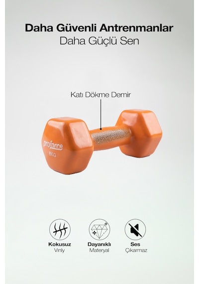 Proforce Vdb Dışı Vinil Kaplı Içi Çelik Döküm Ağırlık Dambıl Kırmızı 8 KG