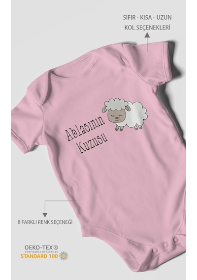 Ablasının Kuzusu Baskılı Bebek Zıbını Çıtçıtlı Body %100 Pamuk Kısa Kol Koyu Pembe