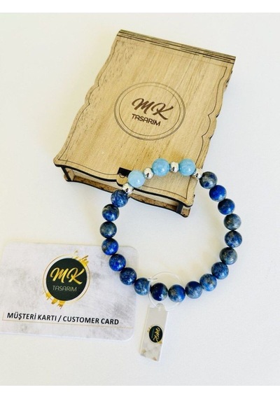 Mk Tasarım Gerçek Lapis Lazuli Mavi Kuvars Taşı Bileklik Mk.011.001 Çok Renkli
