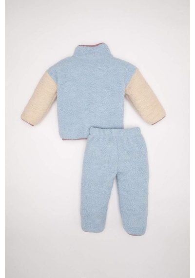 DeFacto Kız Bebek 2'li Takım Pelüş Fermuarlı Dik Yaka Sweatshirt Beli Lastikli Alt D6706A524WNBE216
