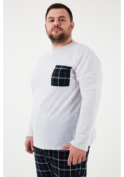Buratti Pamuklu Regular Fit Büyük Beden Erkek Pijama Takımı 6572001B Gri Melanj