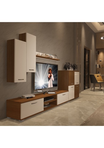 Decoraktiv Eko 6 Mdf Dvd Tv Ünitesi Tv Sehpası - Ceviz Beyaz Ahşap - Beyaz