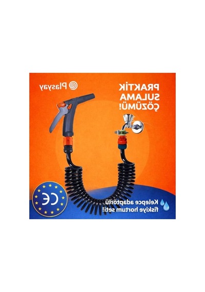5 Metre Uzunluğunda Spiral Balkon Yıkama Kelepçe Seti, Fiskiye Başlıklı