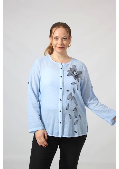 Moda Berray 3293 Bebe Mavisi Çiçek Baskılı Organik Keten Kumaş Mevsimlik Gömlek B. Mavi Bebek Mavisi Moda Berray 3293 Bebe Mavisi Çiçek Baskılı Organik Keten Kumaş Mevsimlik Gömlek B. Mavi Bebek Mavisi