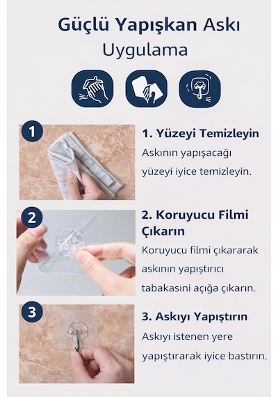 1 Adet Şeffaf Yapışkanlı Kanca Güçlü Kendinden Yapışkanlı Duvar Askısı Banyo Mutfak Kapı Askılık Diğer