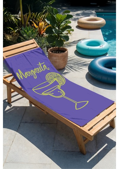 Kokteyl Temalı Margarita Plaj Havlusu - Tropikal Modern Mor Hızlı Kuruyan Mikrofiber Havlu Çok Renkli