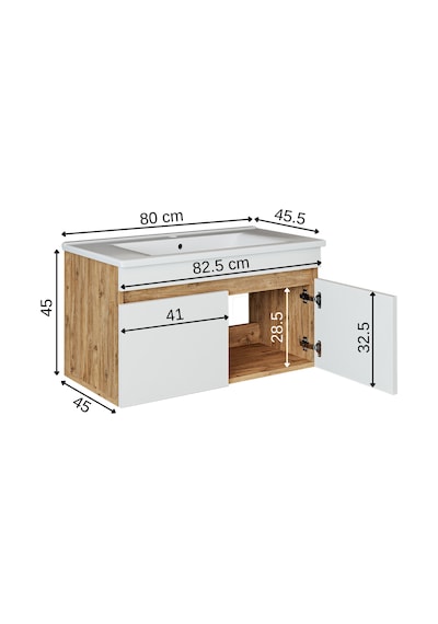 Roomart '' Lavabolu '' Atlantik-beyaz Mdf 85cm Banyo Alt Dolabı Atlantik Çam - Beyaz