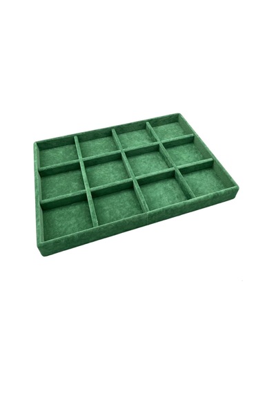 Yerli Üretim Süet Kumaş Yeşil Renk 34 Cm / 24 Cm 12 Bölmeli Çekmece Içi Takı Standı Çok Renkli