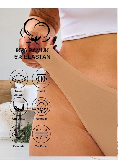 Alya Underwear Kadın Külot Pamuklu String - 5 Adet Siyah Tanga S, M, L, Xl Ten