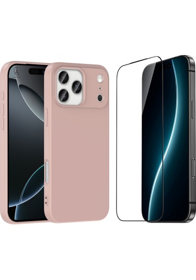 Apple Uyumlu iPhone 17 Pro Max Içi Kadife Lansman Kılıf Ve 5d Tam Kaplayan Cam Ekran Koruyucu Desert Gold