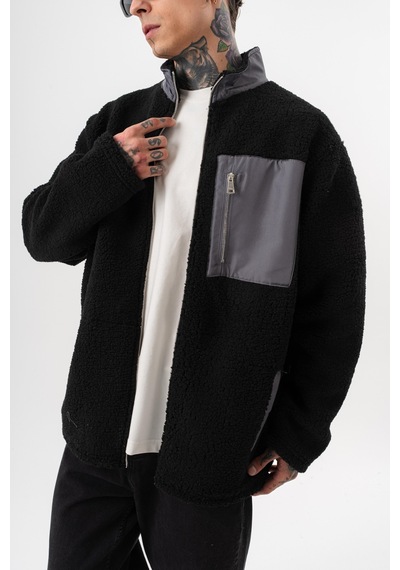 Respire Erkek Zip Oversize Teddy Ceket Siyah