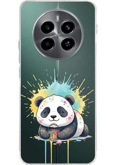 Realme 12 4g İle Uyumlu Splash Panda Tasarımlı Şeffaf Silikon Kılıf Şeffaf